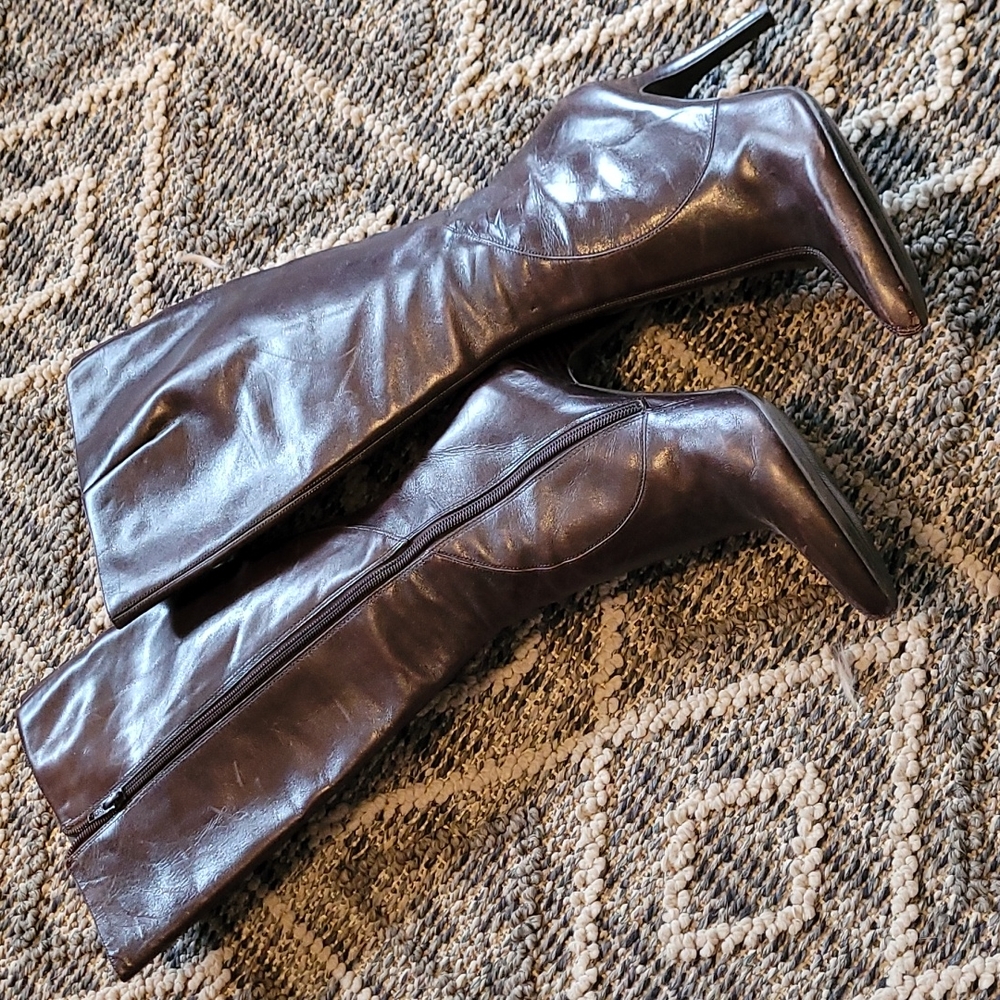 Brown leather boots